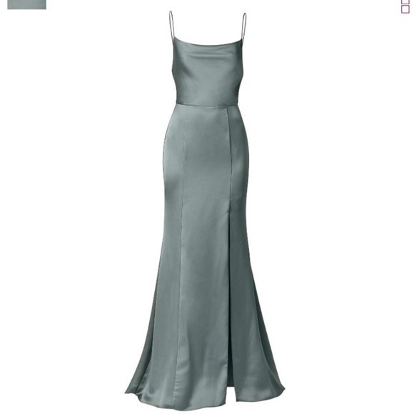 one shoulder sheer bridesmaid dress Dove Chiffon A-Line Floor-Length Size:13/14 high slit that brings faire_platform Blue Boho Paisley Print